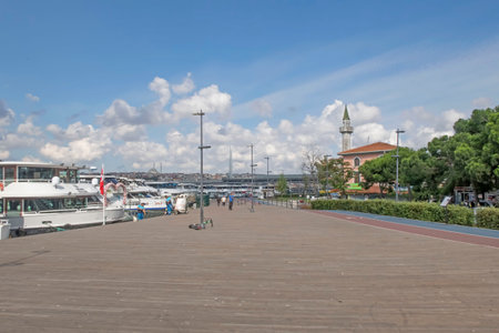 Persembepazari,Karakoy,istanbul,Turkey.July 13,2022.Karakoy Persembe Pazari coastline. Halic and istanbul old city view from the coastline with its historical and modern structuresのeditorial素材