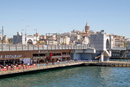 Bosporus,istanbul,Turkey.July 29,2022.The magnificent view of the Bosphorus with the city lines ferry, the symbol of sea transportation in Istanbul, in summer.のeditorial素材