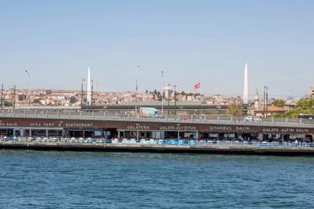 Bosporus,istanbul,Turkey.July 29,2022.The magnificent view of the Bosphorus with the city lines ferry, the symbol of sea transportation in Istanbul, in summer.のeditorial素材