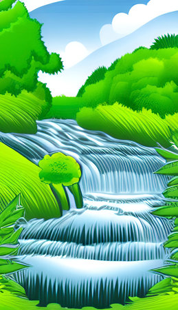 landscape with trees and river from natureのイラスト素材