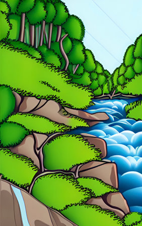 landscape with trees and river from natureのイラスト素材