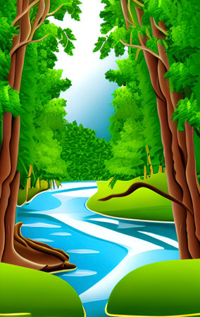 landscape with trees and river from natureのイラスト素材