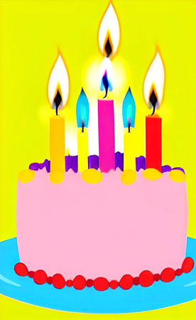 birthday cake and burning colorful candlesのイラスト素材