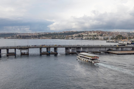 Golden Horn,istanbul,Turkey.September 22,2022.istanbul view from Golden Horn metro bridge in autumn season and cloudy day for travelers and tourists.の写真素材
