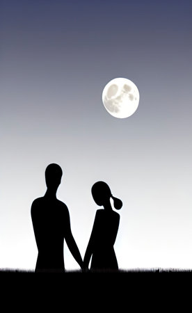 silhouettes of people and full moonのイラスト素材