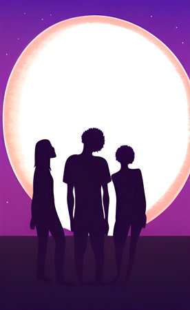 silhouettes of people and full moon
