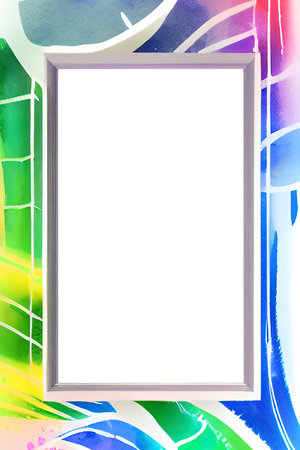 White frame on abstract colorful watercolor background. Copy space for your text.