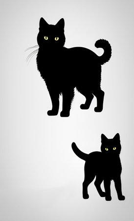 Black cat silhouette on a gray background. Vector illustration for your designの写真素材