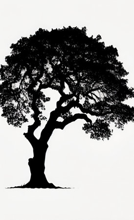 Silhouette of a tree on a white background, black and whiteの写真素材