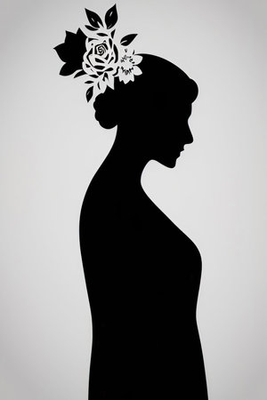 Silhouette of a beautiful woman with wreath on her headの写真素材