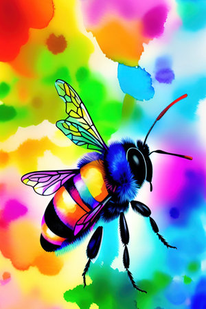 Bee on colorful watercolor background. Illustration for your design.