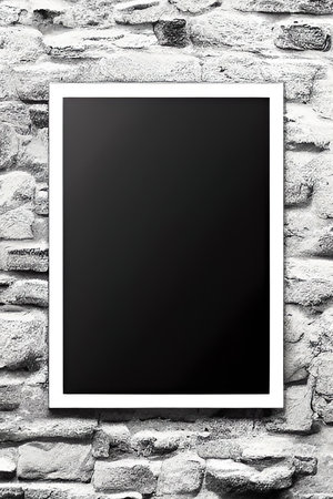 Blank black photo frame on old brick wall. mock up.の写真素材