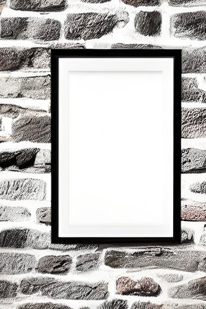 blank frame on brick stone wall background, for graphic display montageの写真素材