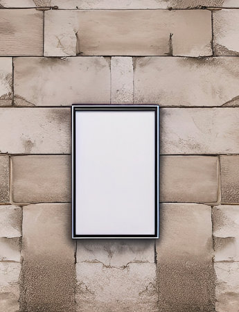 Blank picture frame on brick wall background. Mock up, 3D Renderingの写真素材