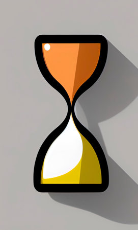 Orange hourglass with shadow on gray background. 3D rendering.