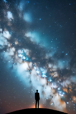 Silhouette of a man looking at the milky way galaxy.