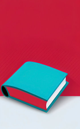 Blue book on a red background. Education concept. Back to school.