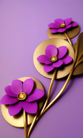 Purple paper flowers on a purple background. 3d rendering.の写真素材