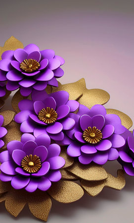 Purple paper flowers on a white background. 3D illustration.の写真素材