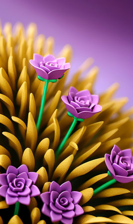 Purple artificial flowers on a purple background. 3D illustration.の写真素材