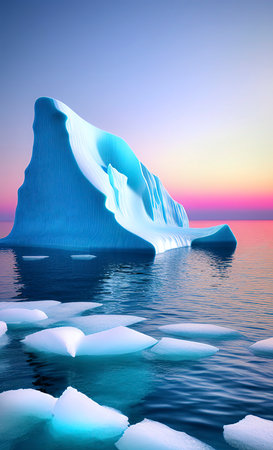 Iceberg on the water at sunset. 3D rendered illustration.の写真素材