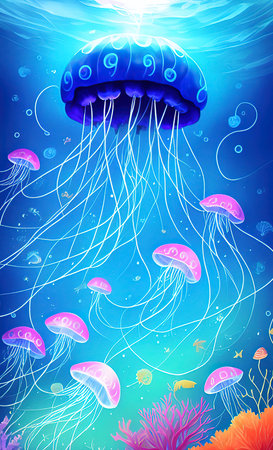 Jellyfish in the ocean. Underwater world. vector illustration.の写真素材