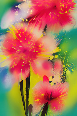 Colorful flowers on the watercolor background. Abstract floral background.の写真素材