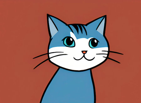 Cat - Illustration of a cat with blue eyes on a red backgroundの写真素材