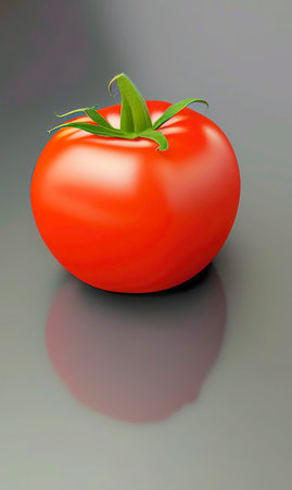 tomato on a gray background. 3d render of a tomatoの写真素材
