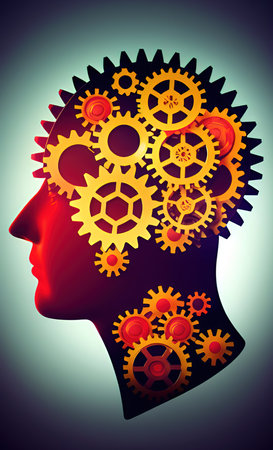 Human head with gears and cogwheels. Conceptual illustration.の写真素材