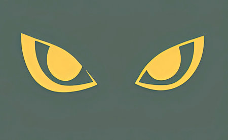 Yellow cat eyes on a green background. Illustration of the eyes.