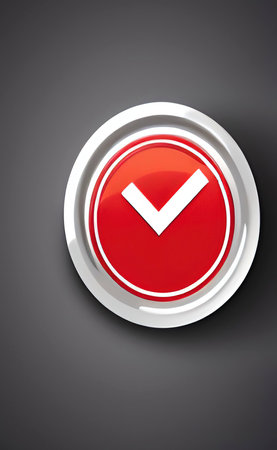 Illustration of a round button with a check mark on a gray background