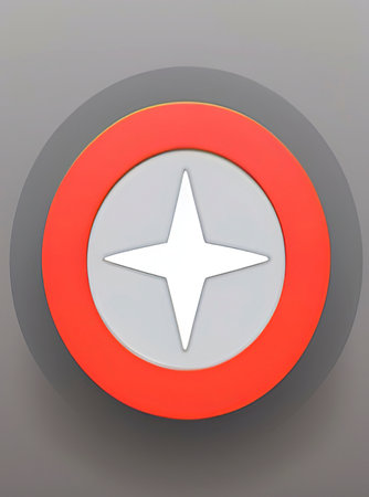 An image of a red and white compass icon on a gray background.の写真素材