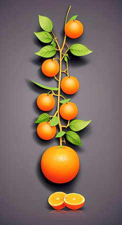 Orange fruit with leaves on branch. vector illustration.の写真素材