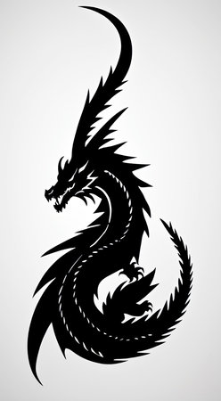 Dragon tattoo isolated on white background, black and white vector illustration.のイラスト素材