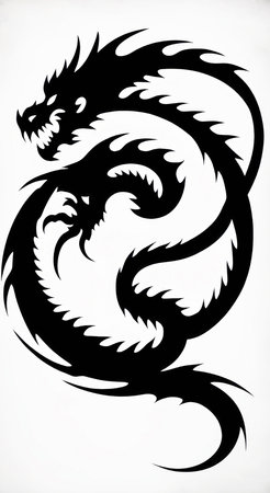 Dragon tattoo on a white background, black and white vector illustration.のイラスト素材