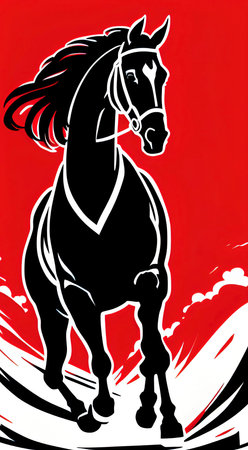 Horse on a red background. Vector illustration ready for vinyl cutting.のイラスト素材