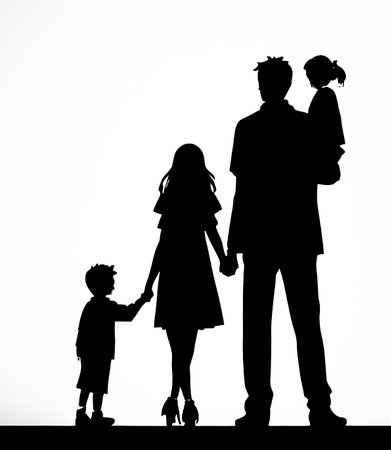 Silhouette of a family with a child on a white backgroundのイラスト素材