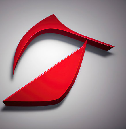 3d rendering of a red arrow icon on a gray background.の素材