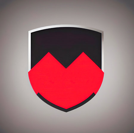 Shield with a red heart on a gray background. 3d illustrationの素材
