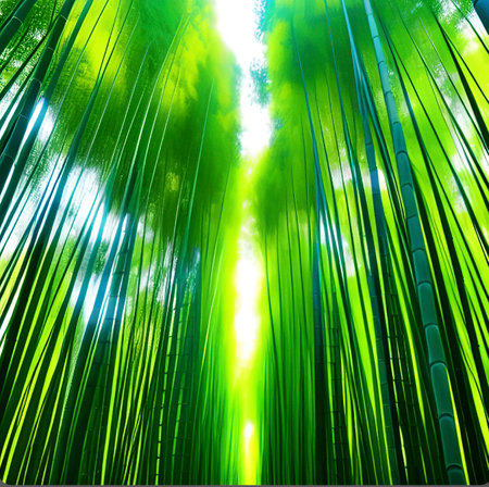 Bamboo forest in the sunlight. nature background. Green bamboo forest.の素材