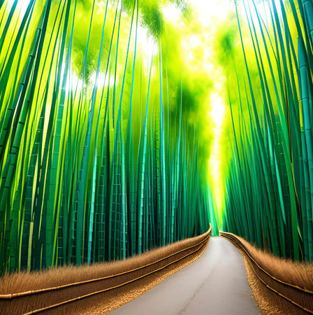 Bamboo forest and road, 3d rendering. Computer digital drawing.の素材