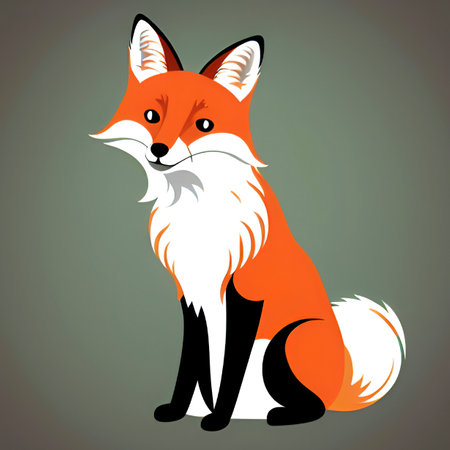Red fox sitting on a gray background. vector illustration.の素材