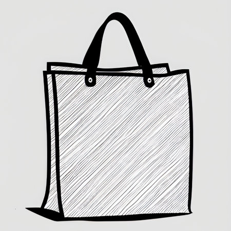 Illustration of a hand drawn shopping bag on a white background.の素材