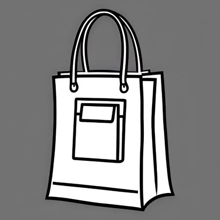 Illustration of a white paper shopping bag on a gray background.の素材