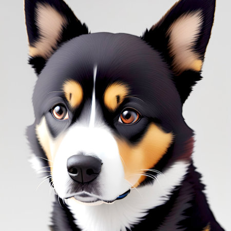 Portrait of a dog breed Akita inu on gray backgroundの素材