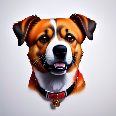 Funny dog with big eyes and red collar. 3d renderingの素材