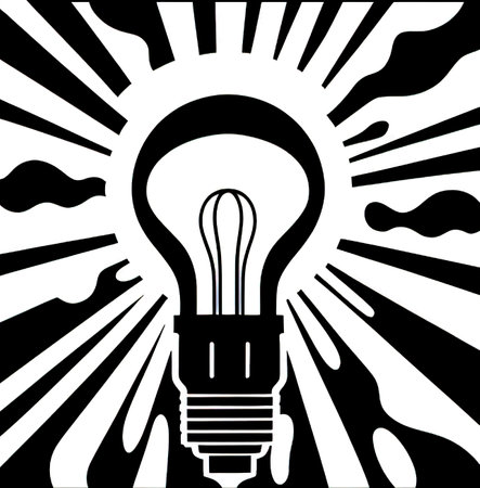 bulb light with rays in black and white vector illustration graphic designのイラスト素材