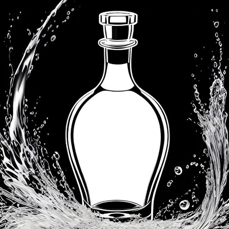 bottle of olive oil with splashes of water on a black backgroundのイラスト素材
