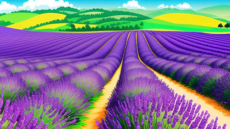 Lavender field in Provence, France, Europe.lavender field on blue sky background.のイラスト素材